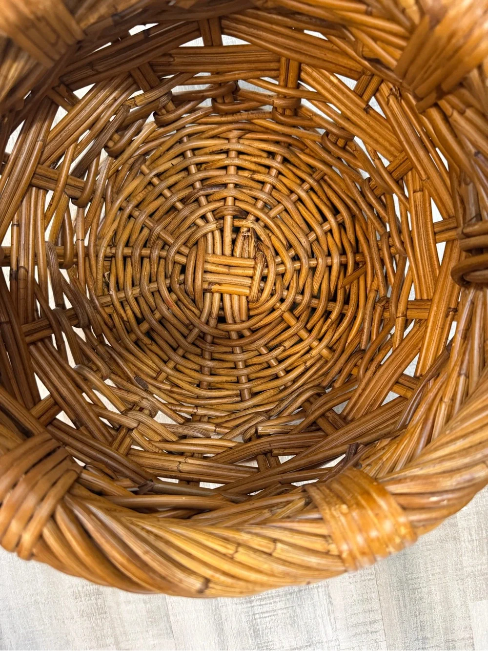 Handmade Wicker Basket with Handle Round Brown Rustic Farmhouse Decor 11”